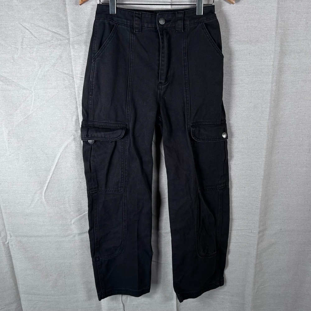Billabong Womens Black Denim Cargo Pants Straight Leg High Rise Utility Size‎ 24